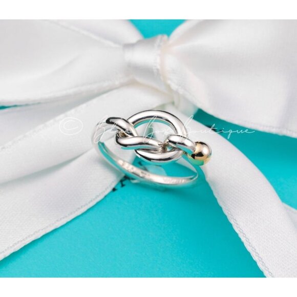 Tiffany & Co. Ring "Love Knot" Band in 18k Gold Sterling Silver Vintage Size 4.5 - Picture 1 of 8